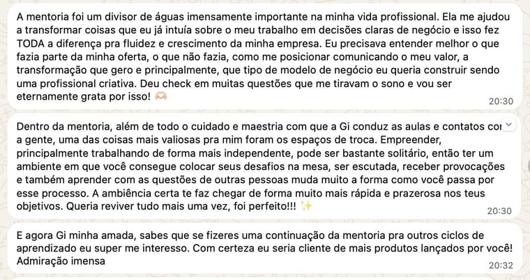 Print de mensagem de aluna sobre o programa Magnify