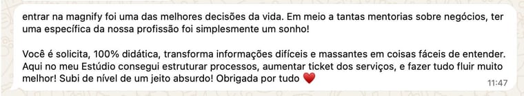 Print de mensagem de aluna sobre o programa Magnify